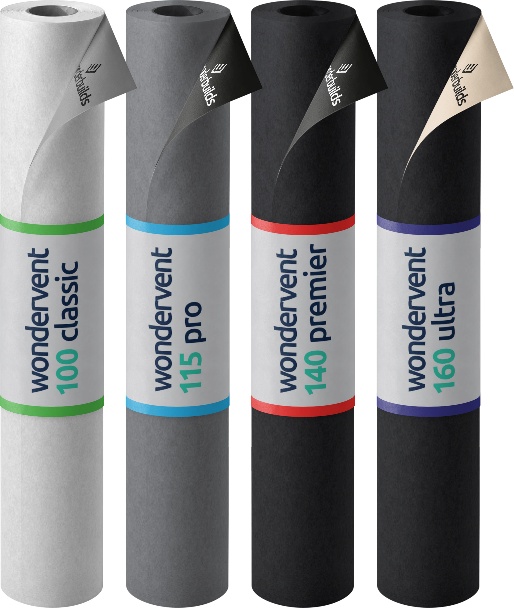 Wonderbuilds Wondervent breather membrane rolls: 100 Classic, 115 Pro, 140 Premier and 160 Ultra